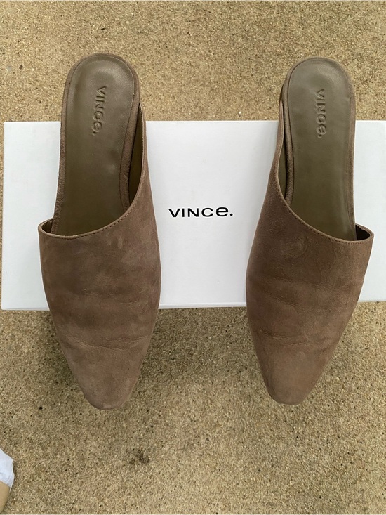Vince Shoes - Vince Taupe Suede Pointed-Toe Mules
